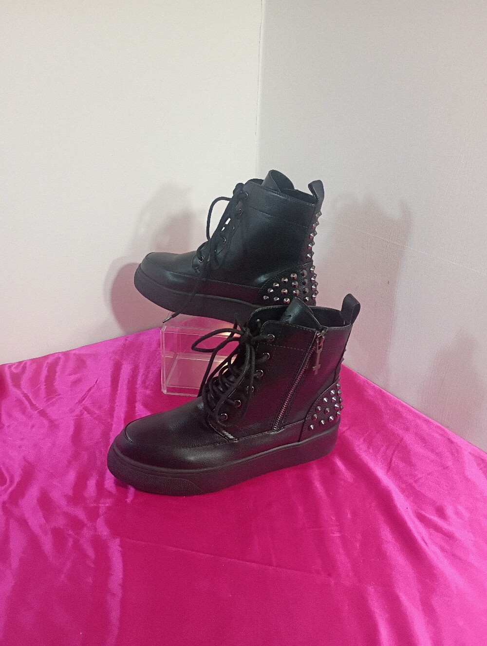 Black Craft Cain Studded Biker Ankle Boots Punk Goth Moto Zip Platform M8 W 10.